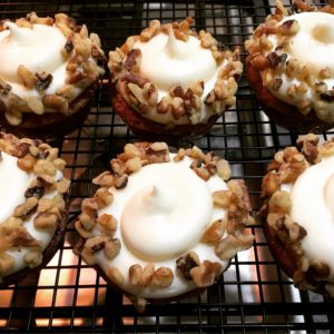 Carrot Cake Cupcakes with Cream Cheese Frosting and Walnuts
