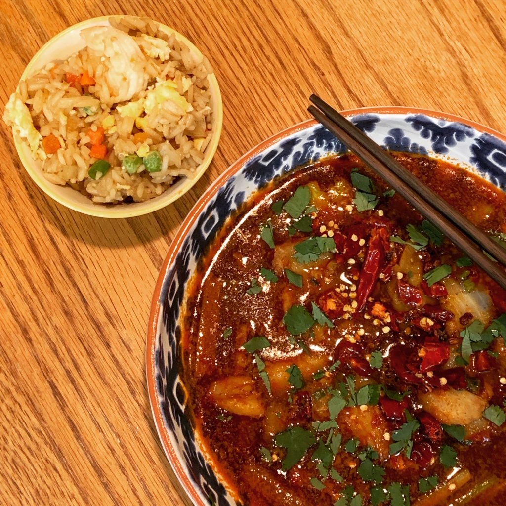 Sichuan Boiled Fish and Shrimp Fried Rice