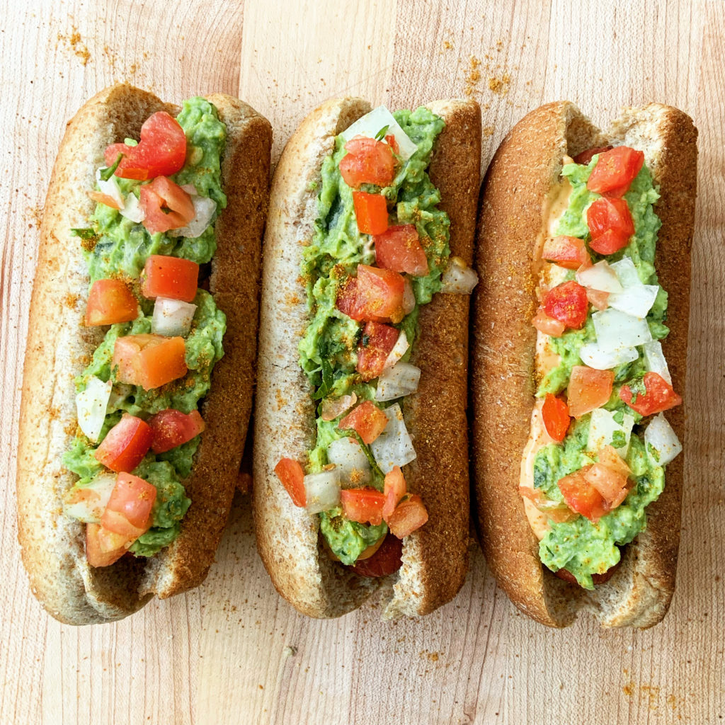 California Hot Dogs with Guacamole and Pico de Gallo