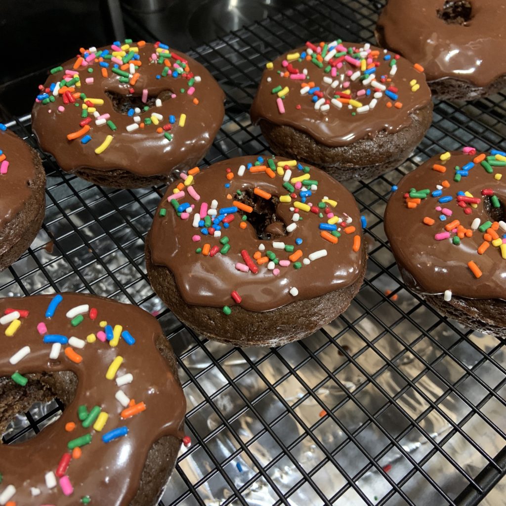 Glazed Chocolate Donuts with Sprinkles