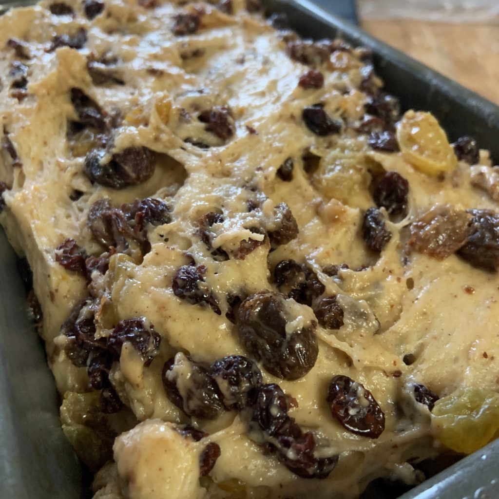 Barmbrack dough in pan